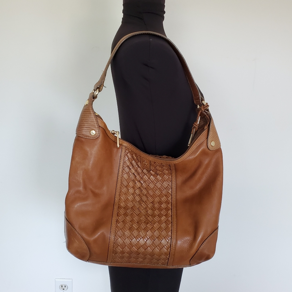 Cole Haan Brown Slouchy Woven Leather Hobo Purse